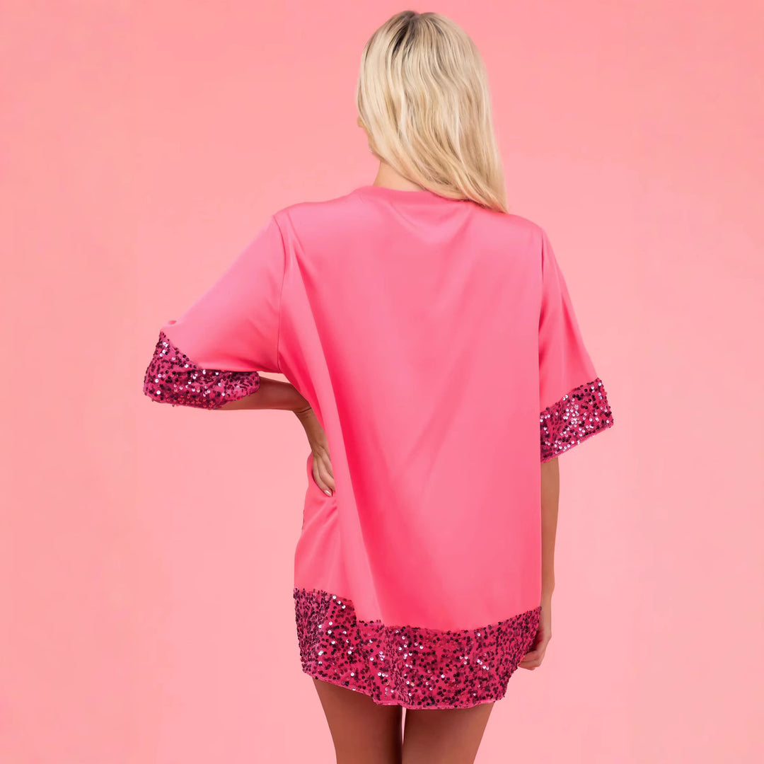 Damen Tunika Kleid mit Paillettenbesatz und Herzmuster EB