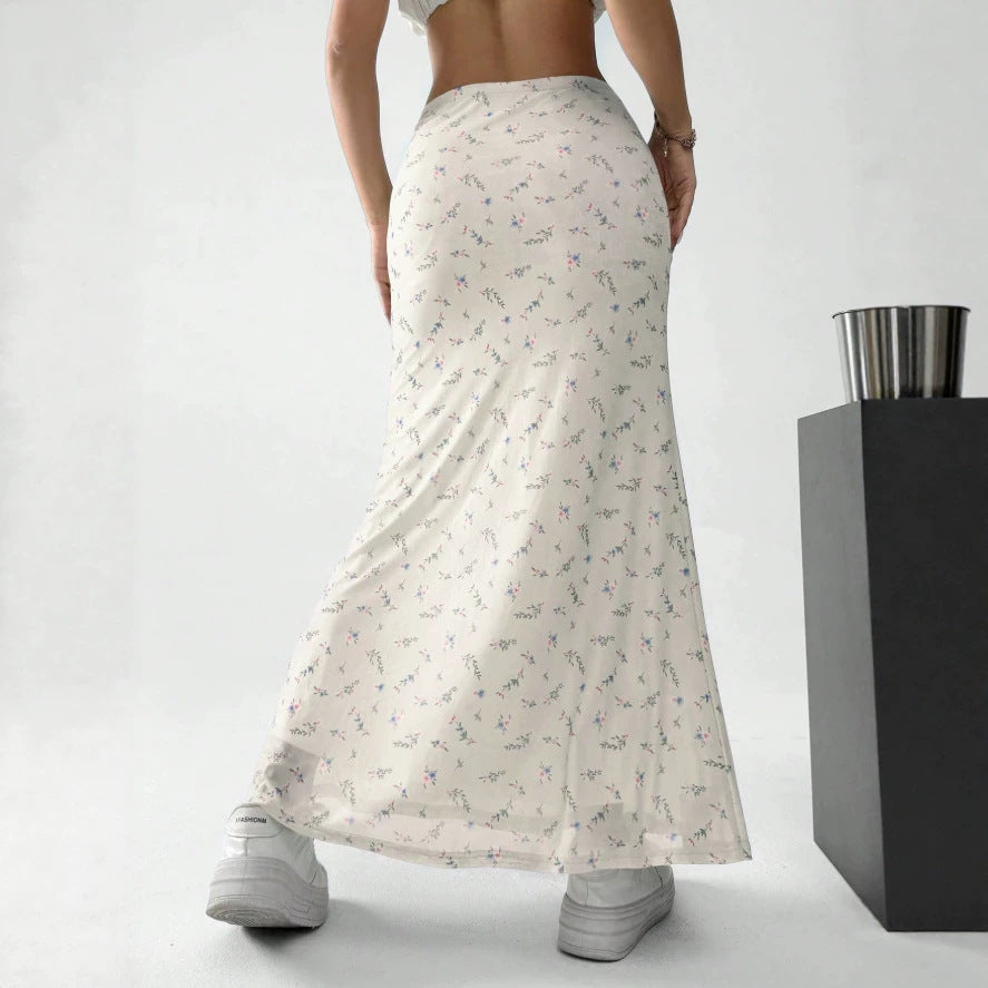 Damen Maxirock mit floralem Print und eleganter Transparenz EB