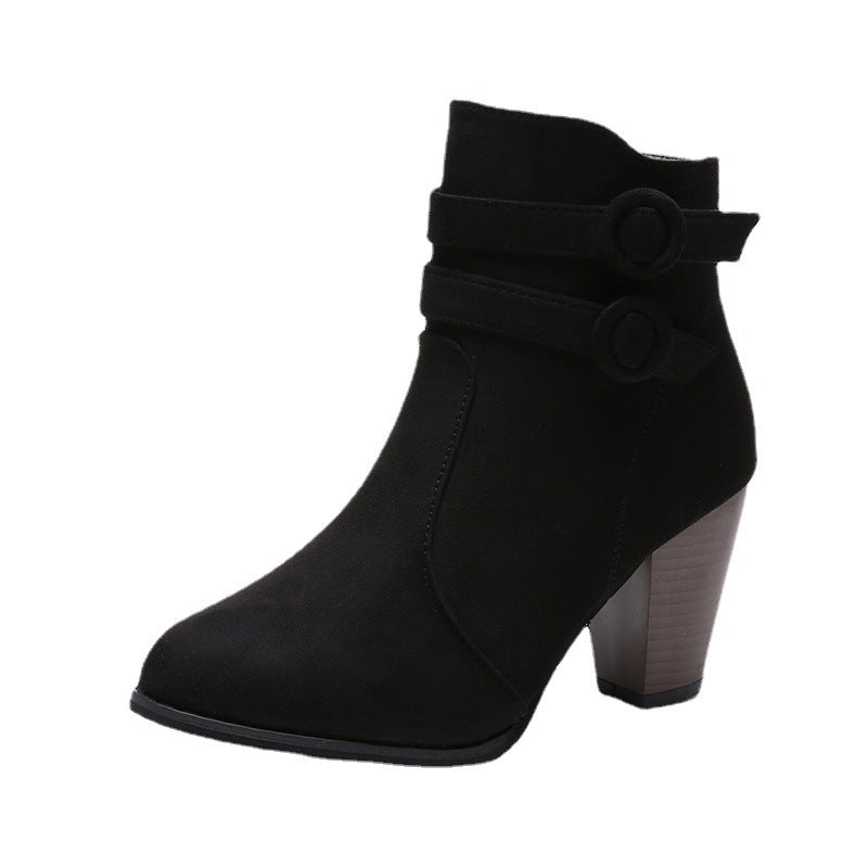 Damen Stiefeletten mit modischen Riemen und komfortablem Blockabsatz EB