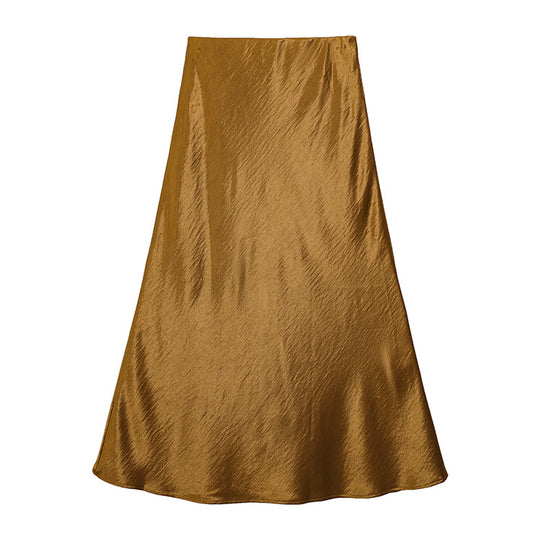 Damen  eleganter Midirock aus Satin mit A-Linie und nahtlosem Bund EB