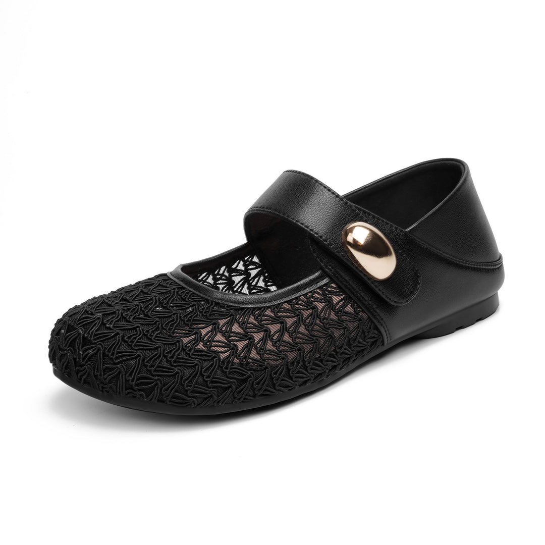 Damen Komfortable Mary Jane Ballerinas mit verstellbarem Riemen und elegantem Dekor EB