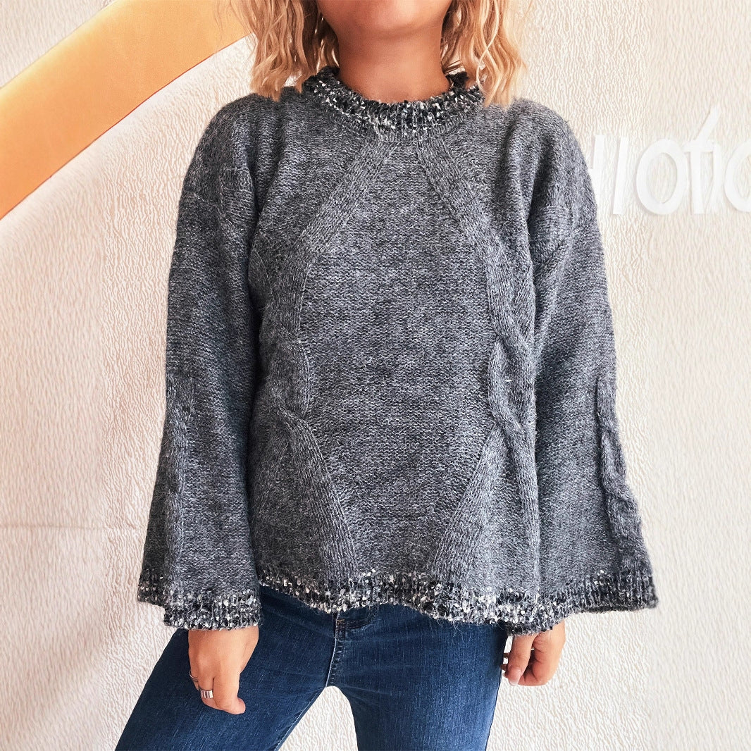 Damen Grobstrickpullover mit strukturiertem Zopfdesign und weitem Schnitt EB