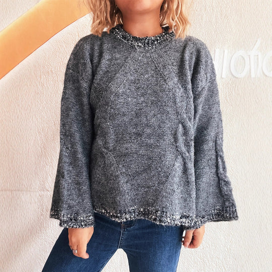 Damen Grobstrickpullover mit strukturiertem Zopfdesign und weitem Schnitt EB