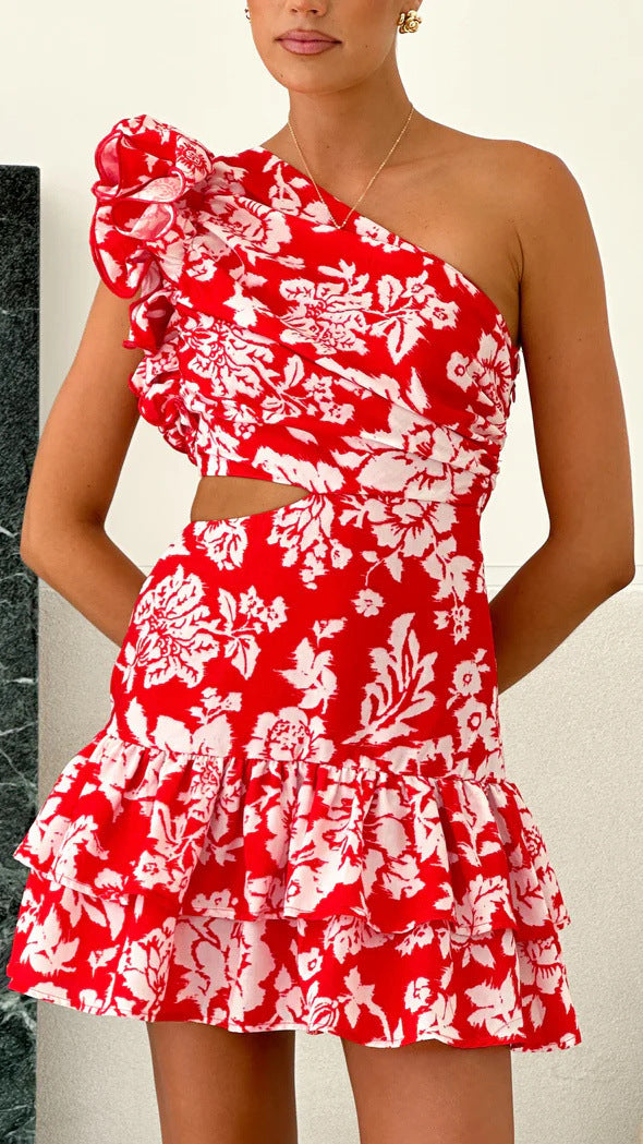 Damen Wickelkleid mit asymmetrischem Design und voluminösen Rüschen EB