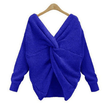 Damen Strickpullover mit einzigartigem Rückendesign und tiefem V-Ausschnitt EB
