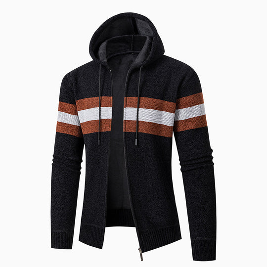 Herren lässiger Strickjacke mit Kapuze und Kontraststreifen EB