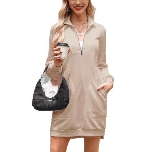 Damen Freizeitkleid mit hohem Kragen und seitlichen Eingrifftaschen EB