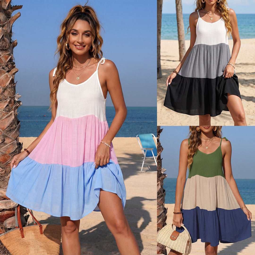 Damen luftiges Sommerkleid mit modischem Farbverlauf und verstellbaren Trägern EB