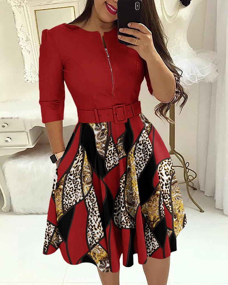 Damen Kleid mit modischem Zip-Design und betontem Taillenbund EB