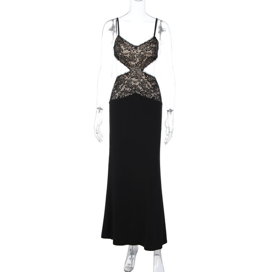 Damen Elegantes Maxikleid mit Spitzenoberteil und raffiniertem Schnitt EB