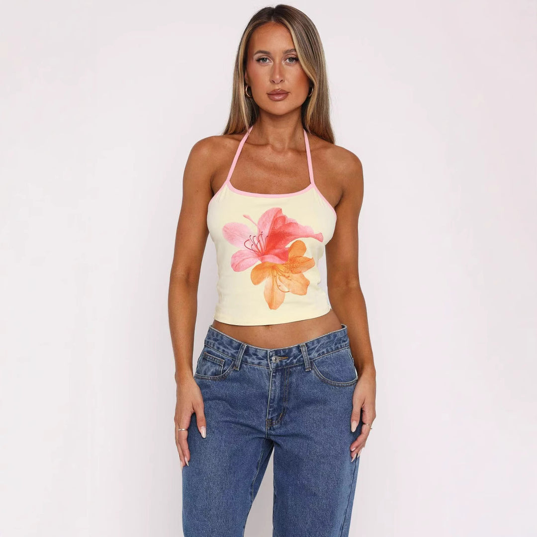 Damen Crop-Top mit floralem Druck und verstellbaren Trägern EB