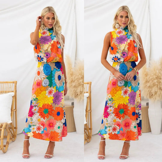 Damen Sommerliches Maxikleid mit floralen Akzenten und elegantem Schnitt EB