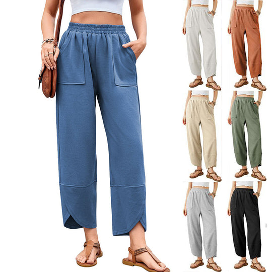 Damen weit geschnittene Freizeithose mit elastischem Bund und praktischen Taschen EB