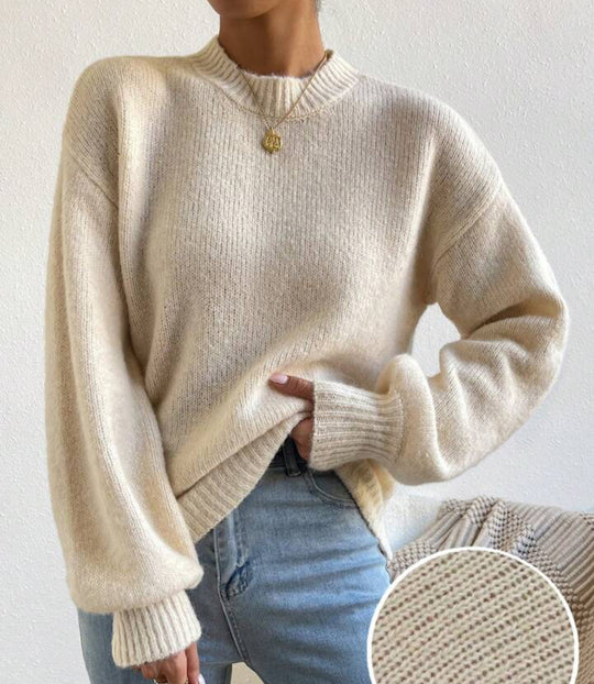Damen Oversize Feinstrickpullover mit angedeutetem Mohair‑Effekt und verlängerten Rippbündchen EB