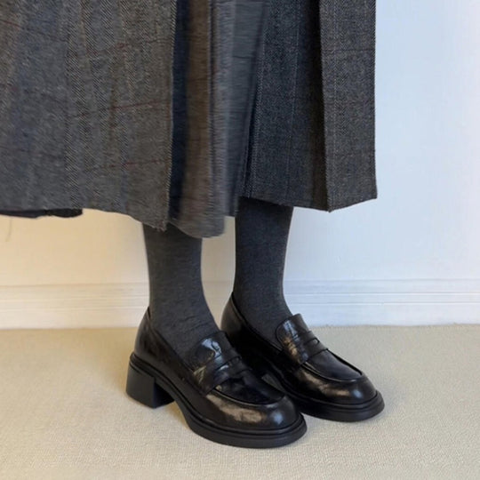 Damen Loafer mit modischem Blockabsatz und hochwertiger Lederoberfläche EB