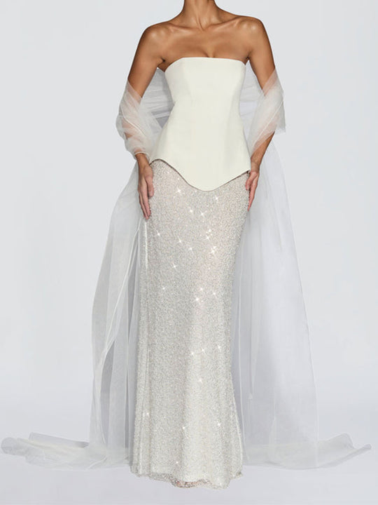 Damen Elegantes Abendkleid mit schimmerndem Oberteil und figurbetontem Rock EB