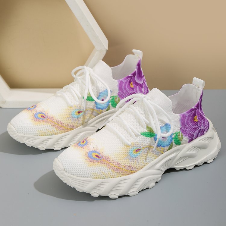 Damen modische Sneakers mit floralem Design und atmungsaktiver Textiloberfläche EB