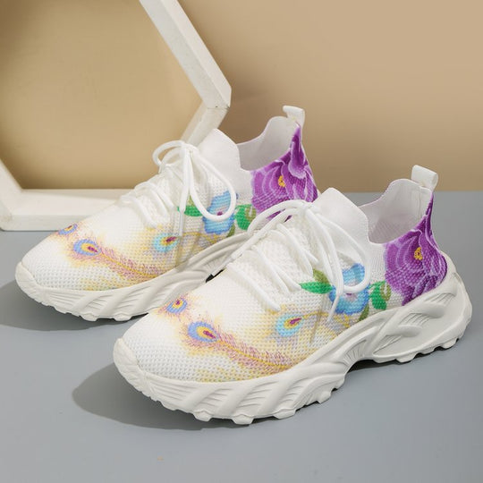 Damen modische Sneakers mit floralem Design und atmungsaktiver Textiloberfläche EB