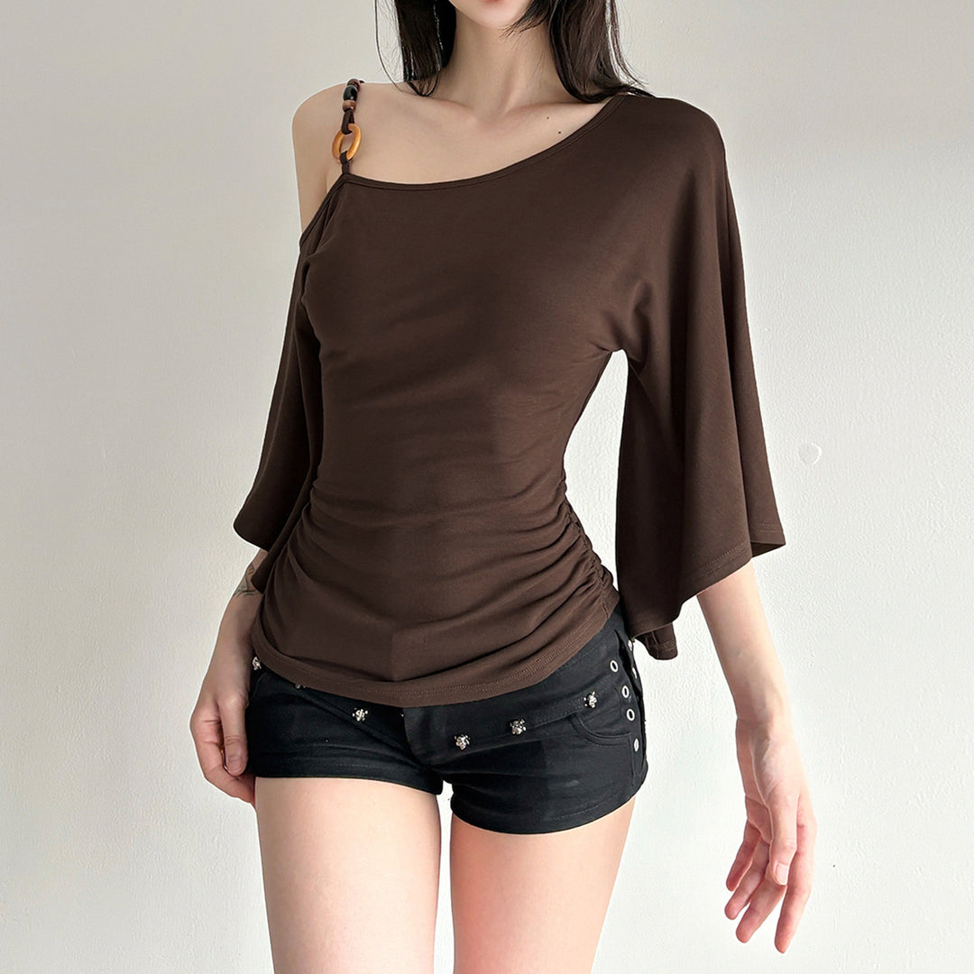 Damen asymmetrisches Oberteil mit fließenden Ärmelansätzen EB