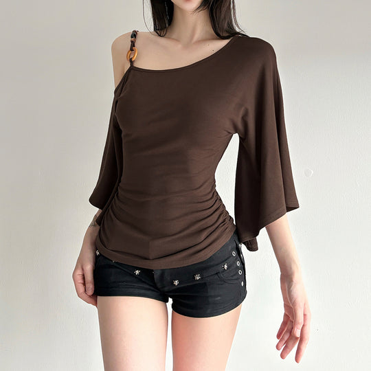 Damen asymmetrisches Oberteil mit fließenden Ärmelansätzen EB