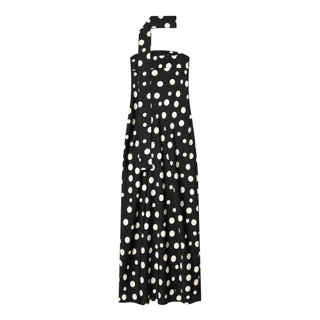 Damen Maxikleid mit asymmetrischem Träger und verspieltem Punktemuster EB