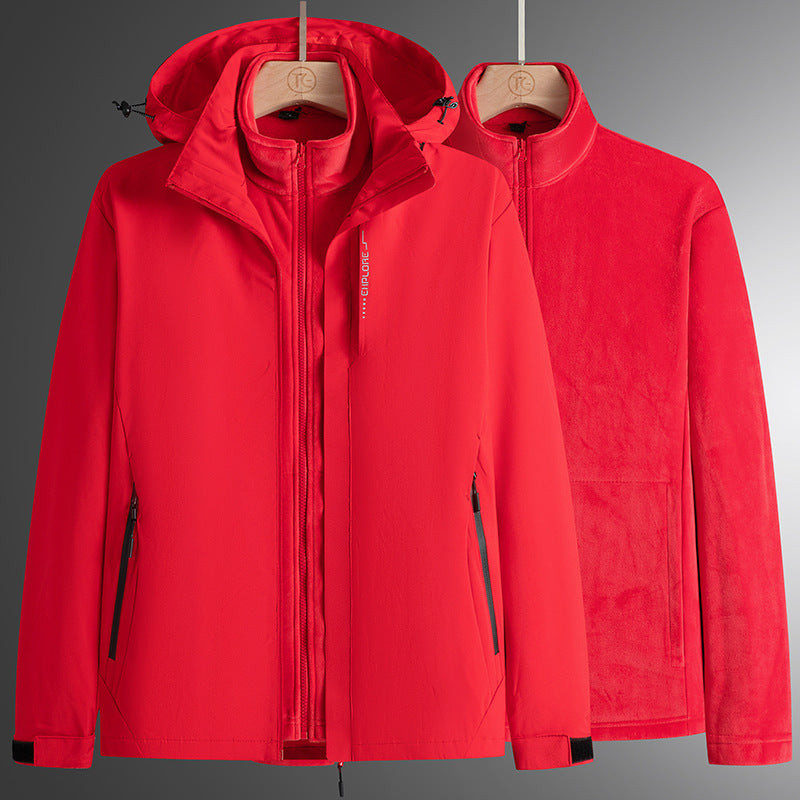 Herren modularer Softshell-Parka mit herausnehmbarer Fleece-Innenjacke, winddichter Außenhülle und verstellbarer Kapuze EB