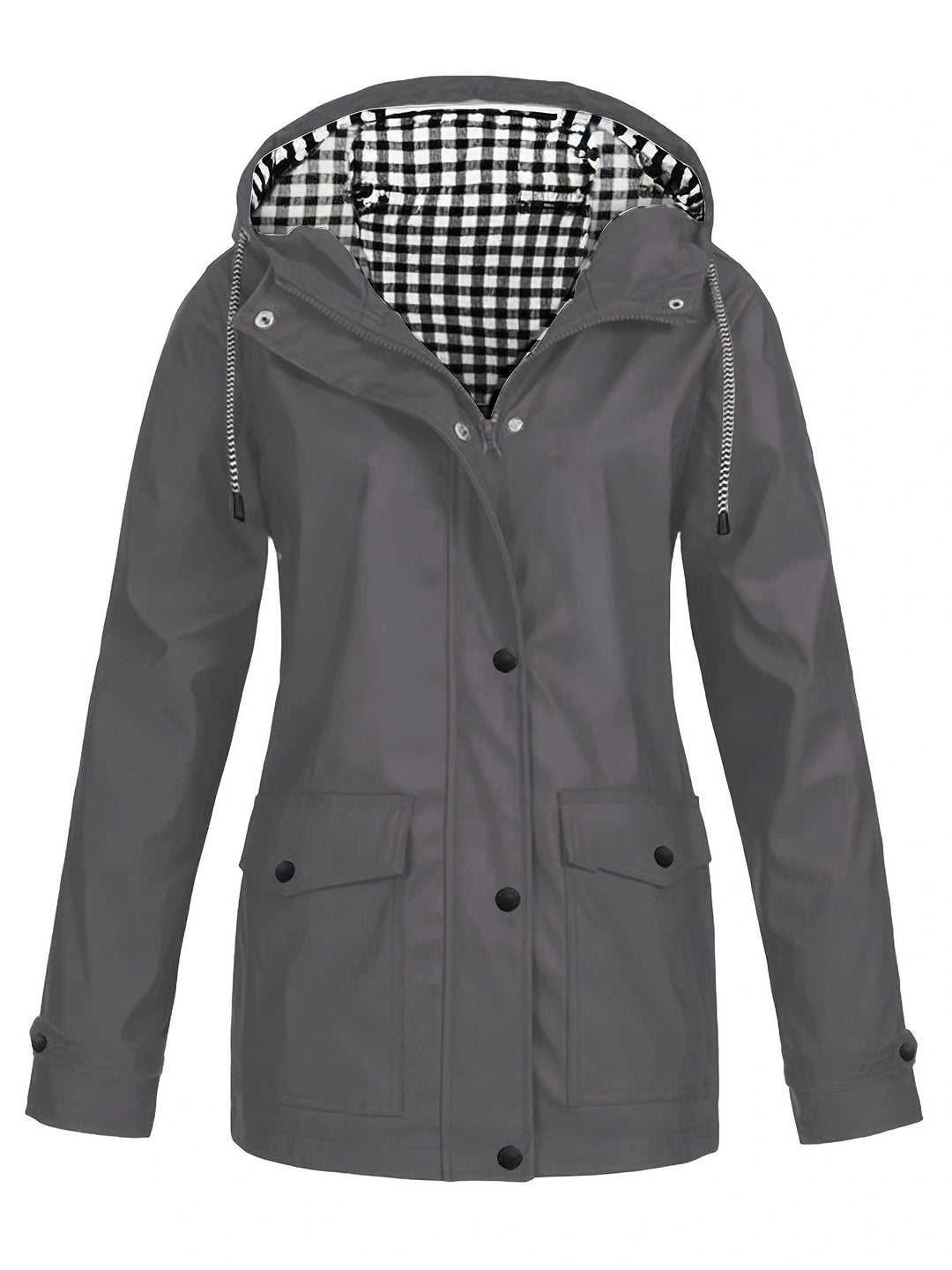 Damen modische Regenjacke mit kontrastierendem Innenfutter und praktischen Taschen EB