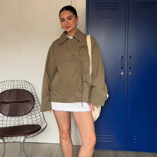 Damen lässige Windjacke mit verstellbarem Kordelzug EB