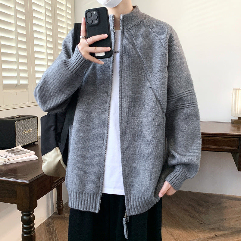 Herren Strickjacke mit hochgeschlossenem Kragen und Reißverschluss EB
