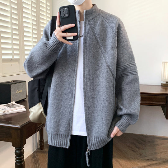 Herren Strickjacke mit hochgeschlossenem Kragen und Reißverschluss EB