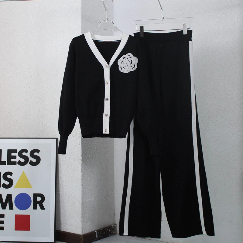 Damen Strick-Loungewear-Set mit eleganter Knopfleiste und modischen Details EB