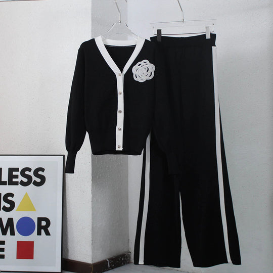 Damen Strick-Loungewear-Set mit eleganter Knopfleiste und modischen Details EB