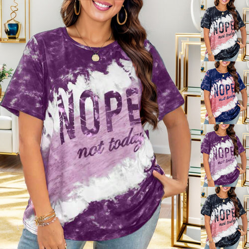 Damen lässiges T-Shirt mit kreativem Batikmuster und auffälligem Schriftzug EB