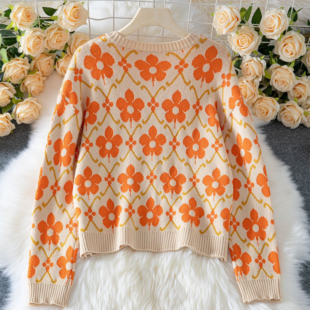 Damen florale Strickjacke mit Knöpfen und angenehmer Passform EB