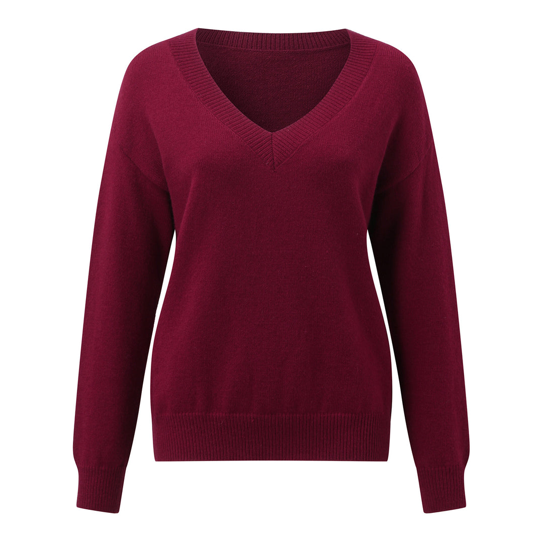 Damen eleganter V-Ausschnitt Pullover aus weichem Material mit überschnittenen Schultern EB