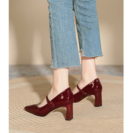 Damen elegante Pumps mit modischem Riemen und komfortablem Blockabsatz EB