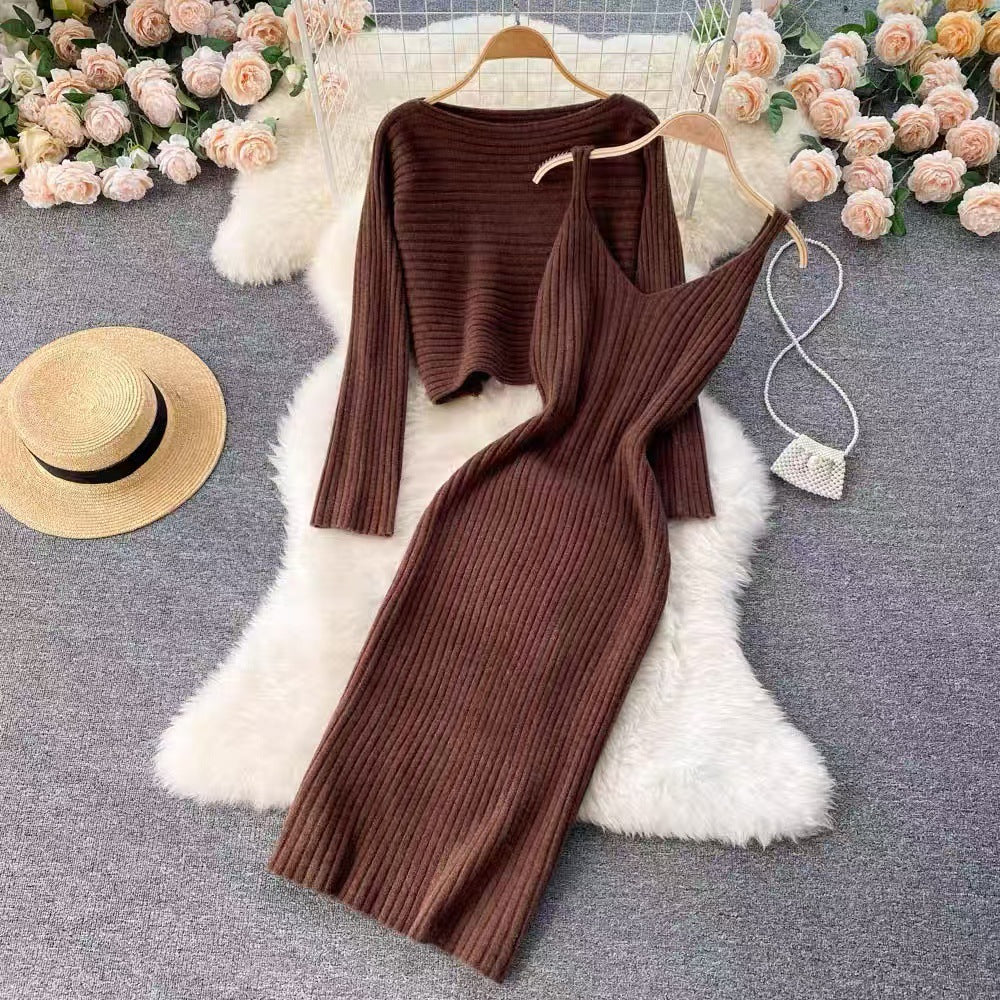 Damen Off-Shoulder Strickkleid im Rippdesign EB