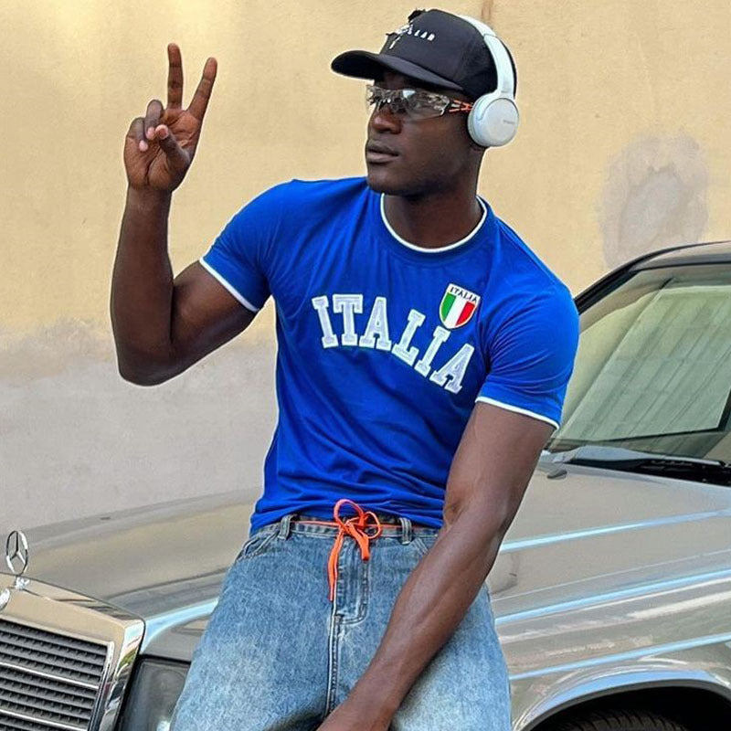 Herren sportliches T-Shirt mit Italia-Motiv und kontrastierenden Akzenten EB