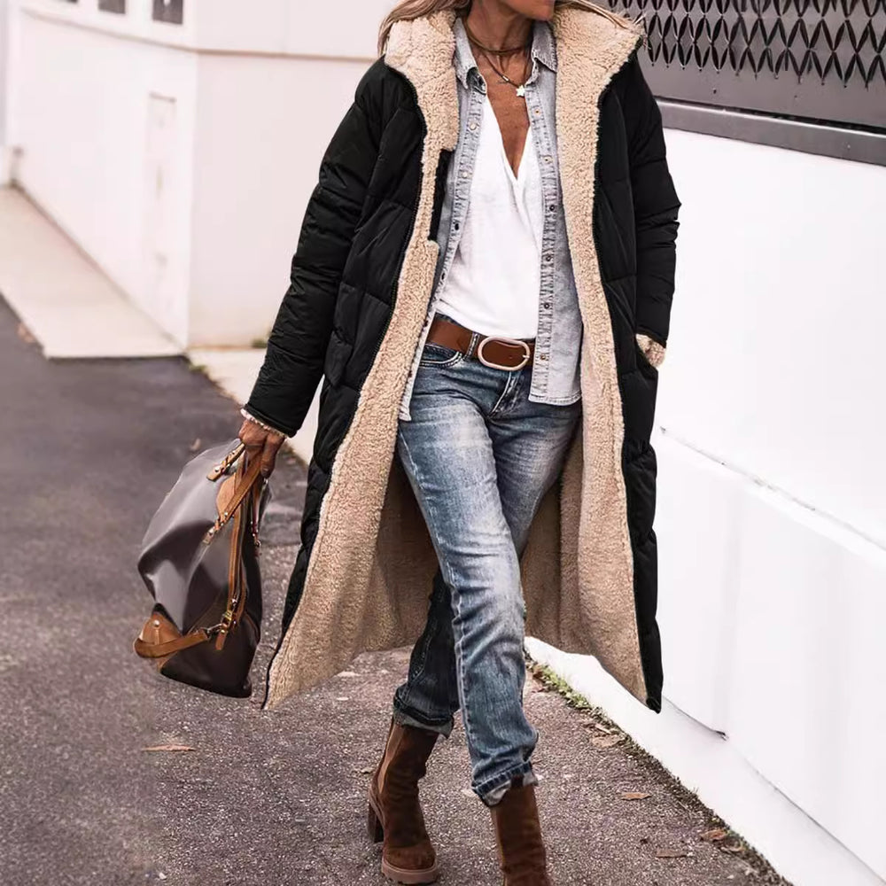 Damen Lange Gefütterte Winterjacke mit Luxuriösem Innenfutter EB