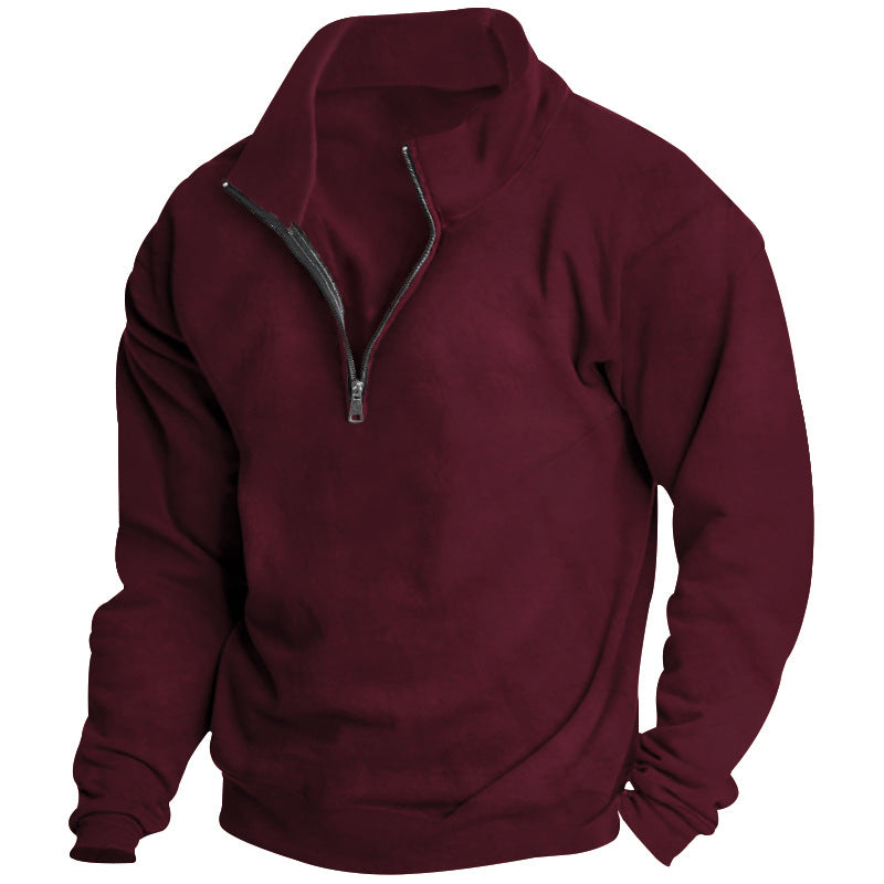 Herren nan hochschließendes Halbzip-Sweatshirt mit Stehkragen, relaxed Oversize und gerippten Bündchen EB