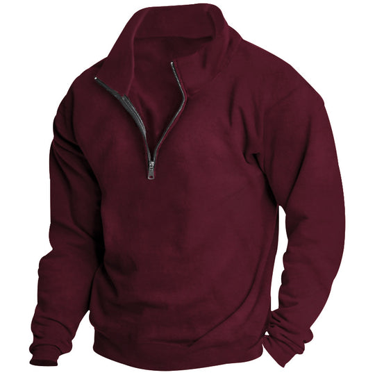 Herren nan hochschließendes Halbzip-Sweatshirt mit Stehkragen, relaxed Oversize und gerippten Bündchen EB
