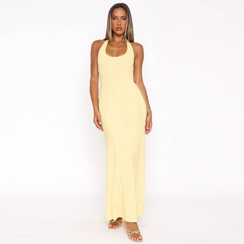 Damen Elegantes Maxikleid mit tiefem Rundhalsausschnitt und figurbetonter Passform EB