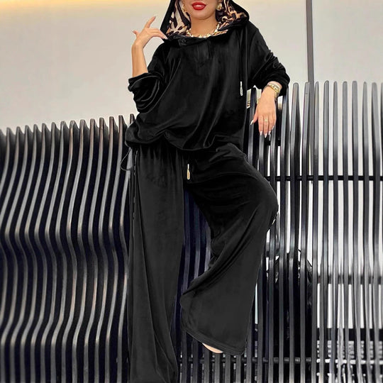 Damen Freizeit-Hosenset aus weichem Velours EB
