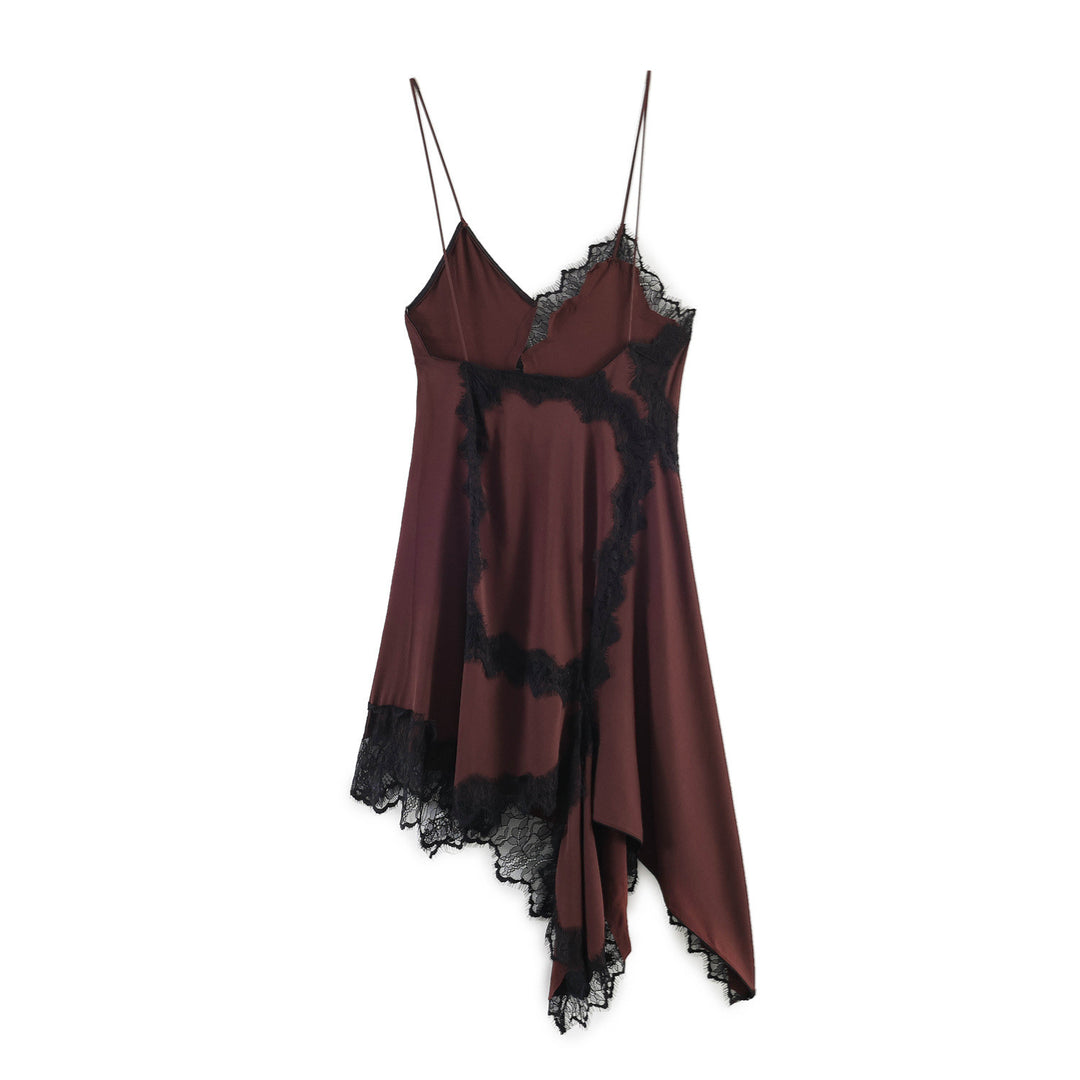 Damen Spitzen-Hängerchenkleid mit asymmetrischem Saum und zarten Trägern EB