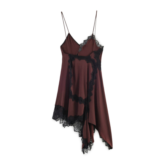 Damen Spitzen-Hängerchenkleid mit asymmetrischem Saum und zarten Trägern EB