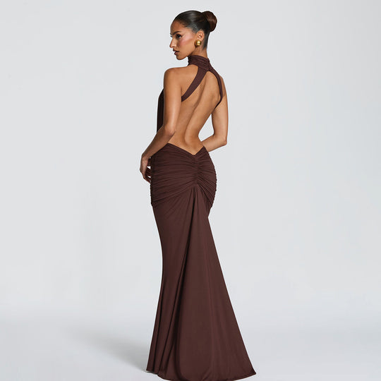 Damen Figurumspielendes Abendkleid mit hochgeschlossenem Design und raffinierten Drapierungen EB