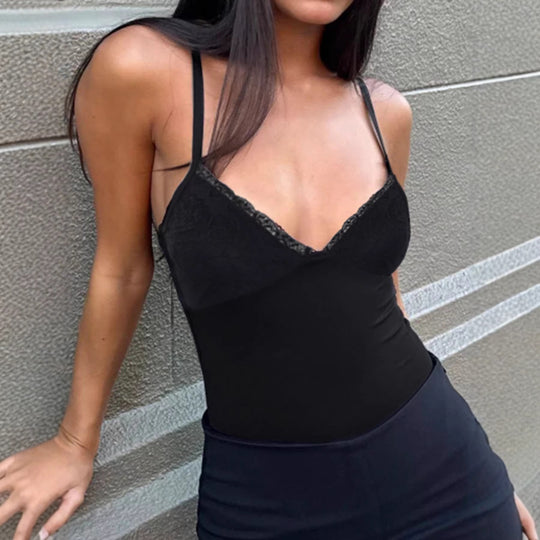 Damen eleganter Spitzen-Bodysuit mit feinen Trägern EB