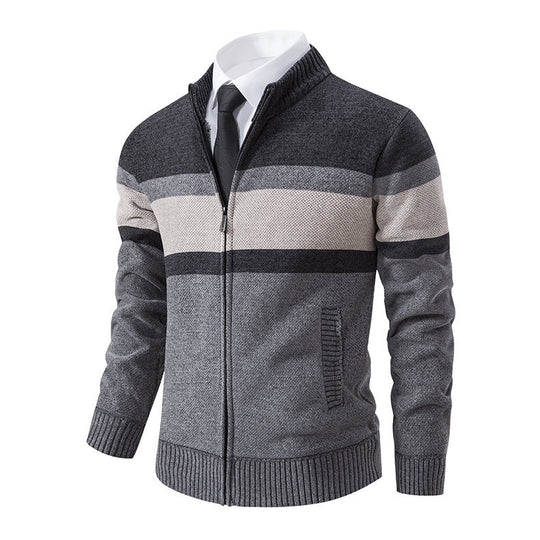 Herren moderne Strickjacke mit hohem Kragen und durchgehendem Reißverschluss EB