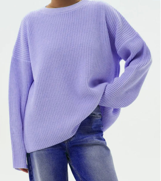 Damen Lässiger Grobstrickpullover mit weiten Ärmeln und modernem Schnitt EB