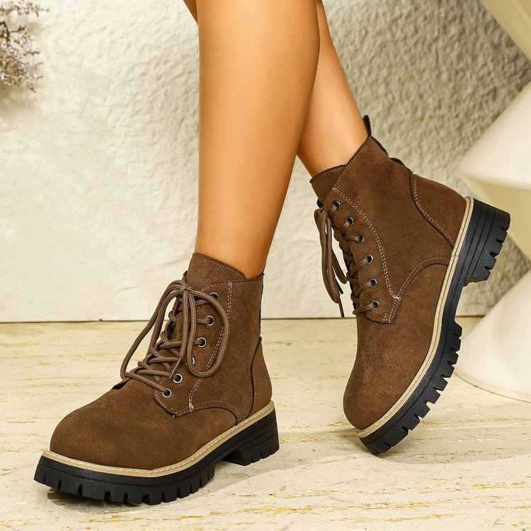 Damen nan Schnür-Stiefelette in Veloursoptik mit warmem Innenfutter, gepolstertem Schaft und robuster Profilsohle EB